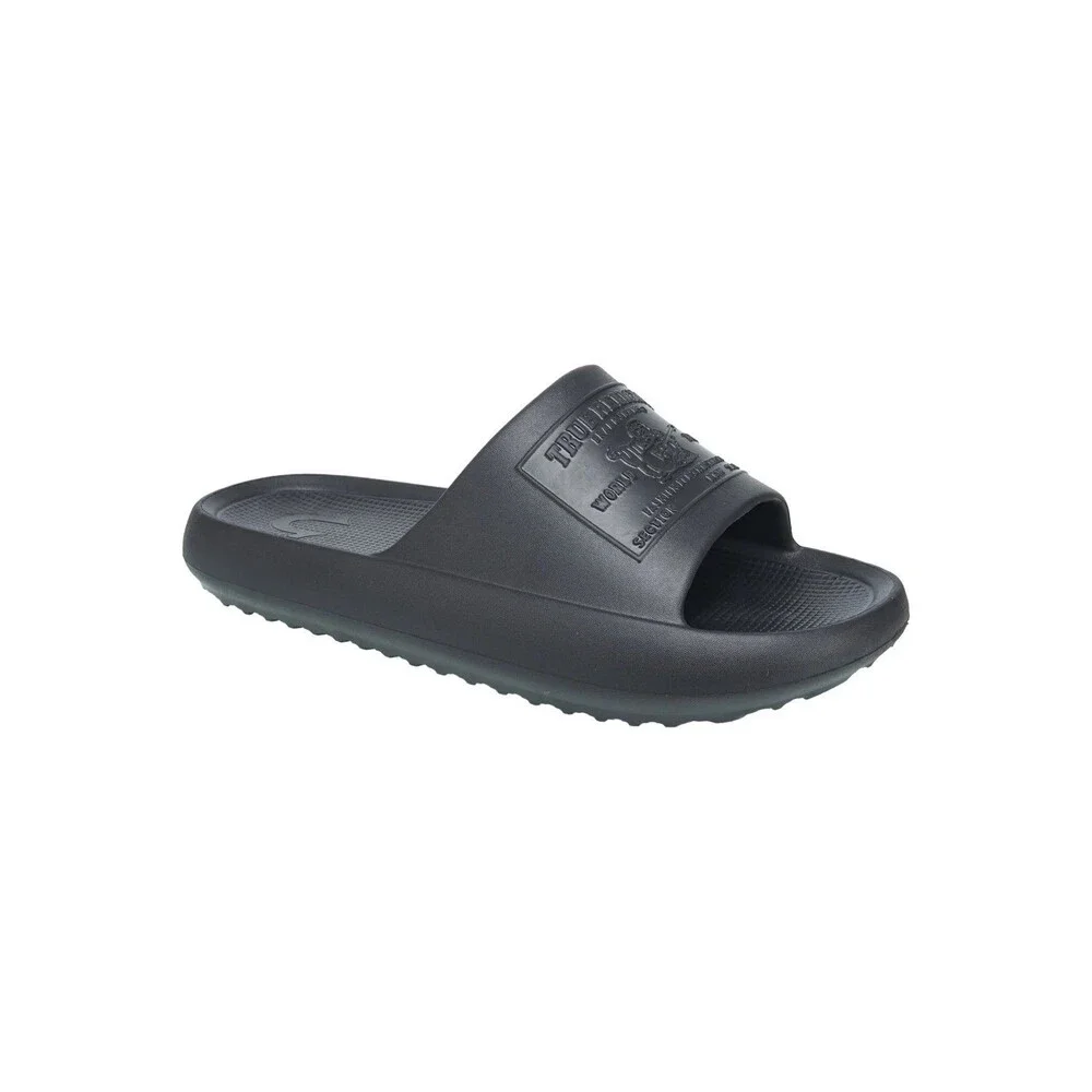 True Religion Mens Wayne Slides Sandals Logo Slip On Shoes Black Size 13 NEW